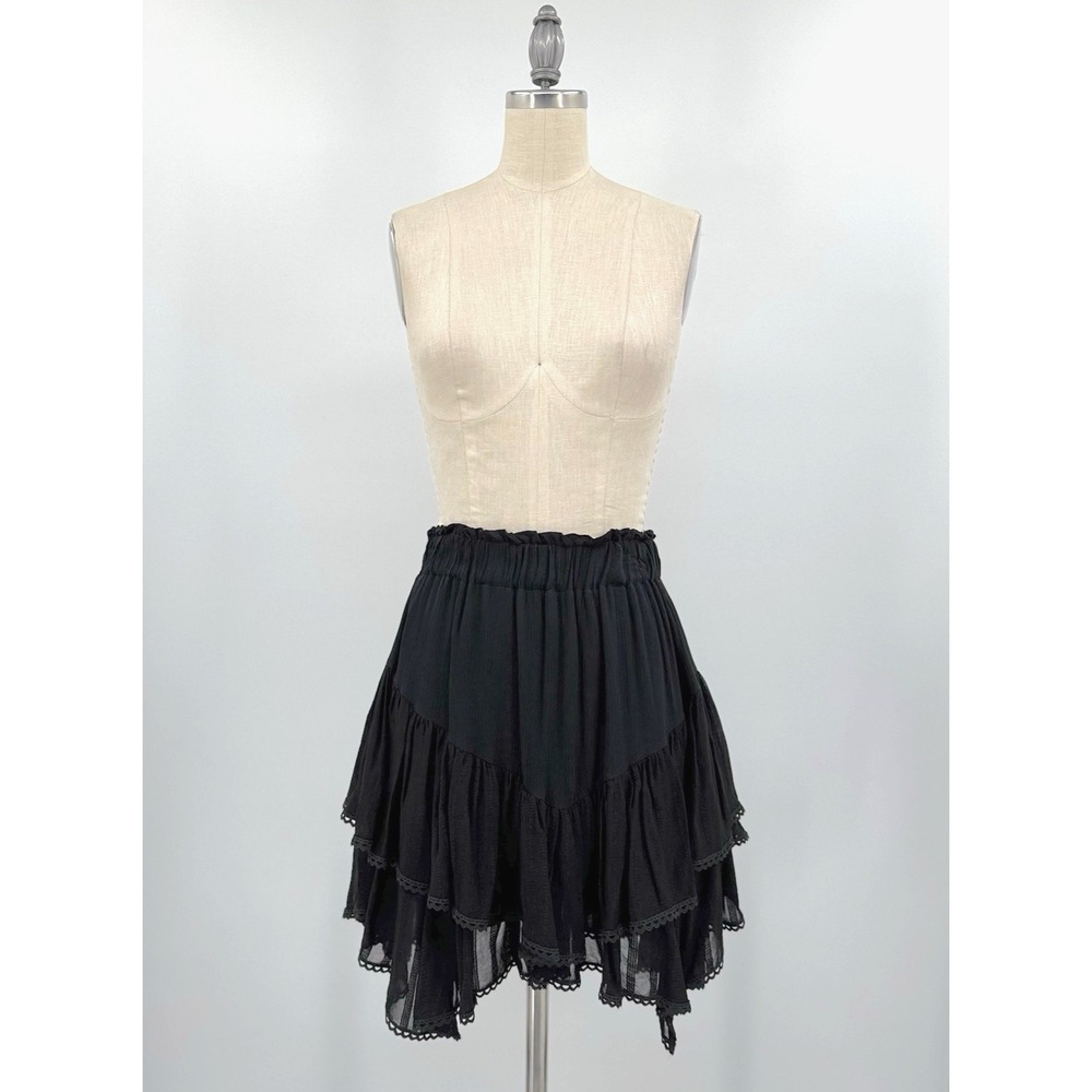 Network Black Tiered Skirt Sz 36 US 6 100% Viscose Boho Flowy Whimsigoth Grunge - Picture 3 of 14